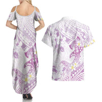Polynesia Hammerhead Shark Couples Matching Summer Maxi Dress and Hawaiian Shirt Tropical Flowers Tribal Pattern Lavender LT05 - Polynesian Pride
