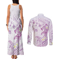 Polynesia Hammerhead Shark Couples Matching Tank Maxi Dress and Long Sleeve Button Shirt Tropical Flowers Tribal Pattern Lavender LT05 - Polynesian Pride