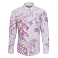 Polynesia Hammerhead Shark Family Matching Off The Shoulder Long Sleeve Dress and Hawaiian Shirt Tropical Flowers Tribal Pattern Lavender