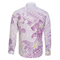 Polynesia Hammerhead Shark Family Matching Off The Shoulder Long Sleeve Dress and Hawaiian Shirt Tropical Flowers Tribal Pattern Lavender