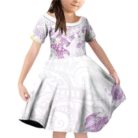 Polynesia Hammerhead Shark Family Matching Off Shoulder Short Dress and Hawaiian Shirt Tropical Flowers Tribal Pattern Lavender LT05 Daughter's Dress Purple - Polynesian Pride