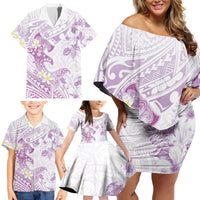 Polynesia Hammerhead Shark Family Matching Off Shoulder Short Dress and Hawaiian Shirt Tropical Flowers Tribal Pattern Lavender LT05 - Polynesian Pride