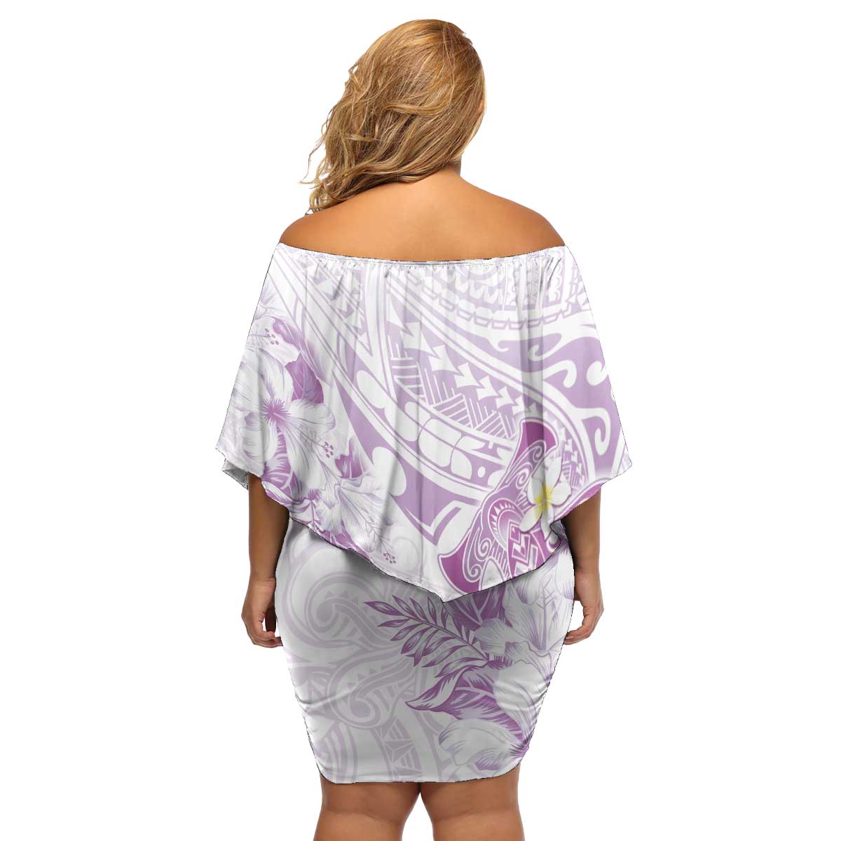 Polynesia Hammerhead Shark Family Matching Off Shoulder Short Dress and Hawaiian Shirt Tropical Flowers Tribal Pattern Lavender LT05 - Polynesian Pride