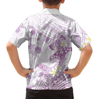 Polynesia Hammerhead Shark Family Matching Puletasi and Hawaiian Shirt Tropical Flowers Tribal Pattern Lavender LT05 - Polynesian Pride
