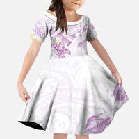 Polynesia Hammerhead Shark Family Matching Puletasi and Hawaiian Shirt Tropical Flowers Tribal Pattern Lavender LT05 Daughter's Dress Purple - Polynesian Pride