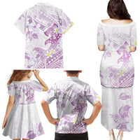 Polynesia Hammerhead Shark Family Matching Puletasi and Hawaiian Shirt Tropical Flowers Tribal Pattern Lavender LT05 - Polynesian Pride