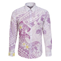 Polynesia Hammerhead Shark Family Matching Puletasi and Hawaiian Shirt Tropical Flowers Tribal Pattern Lavender LT05 Dad's Shirt - Long Sleeve Purple - Polynesian Pride