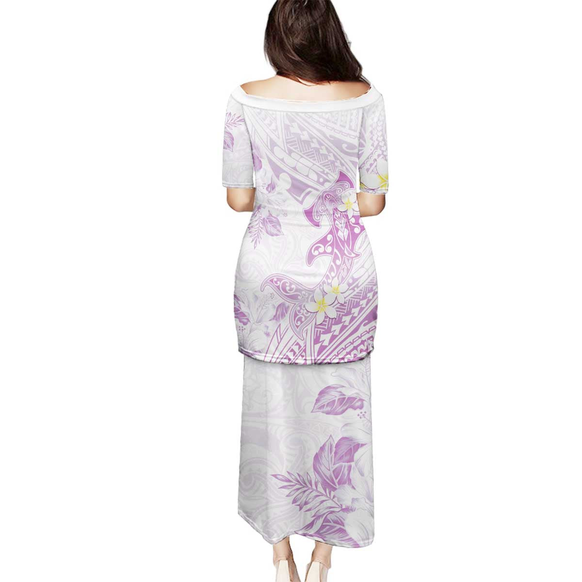 Polynesia Hammerhead Shark Family Matching Puletasi and Hawaiian Shirt Tropical Flowers Tribal Pattern Lavender LT05 - Polynesian Pride