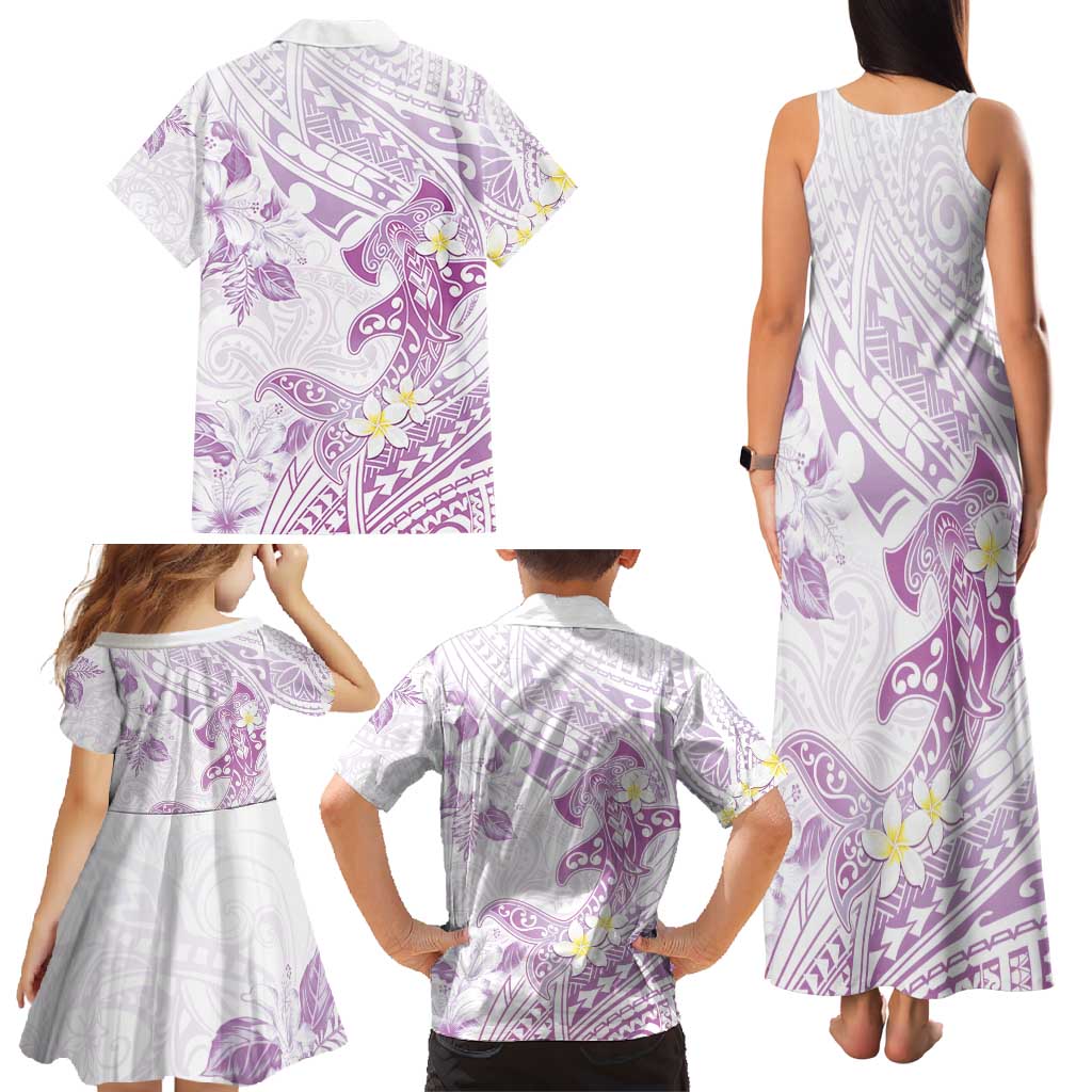 Polynesia Hammerhead Shark Family Matching Tank Maxi Dress and Hawaiian Shirt Tropical Flowers Tribal Pattern Lavender LT05 - Polynesian Pride