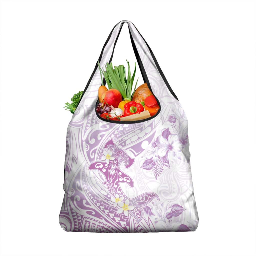 Polynesia Hammerhead Shark Grocery Bag Tropical Flowers Tribal Pattern Lavender LT05 1-pack One Size Purple - Polynesian Pride