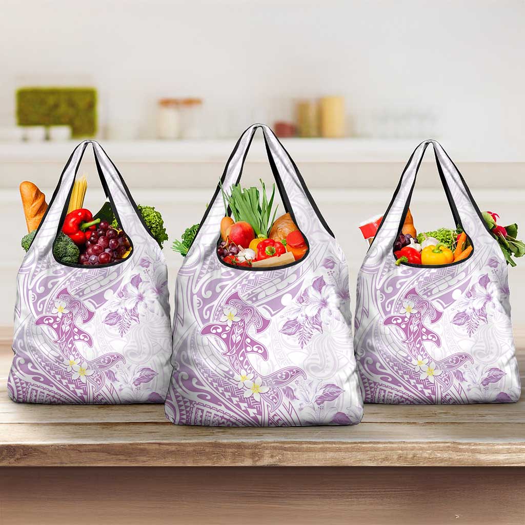 Polynesia Hammerhead Shark Grocery Bag Tropical Flowers Tribal Pattern Lavender LT05 3-pack One Size Purple - Polynesian Pride