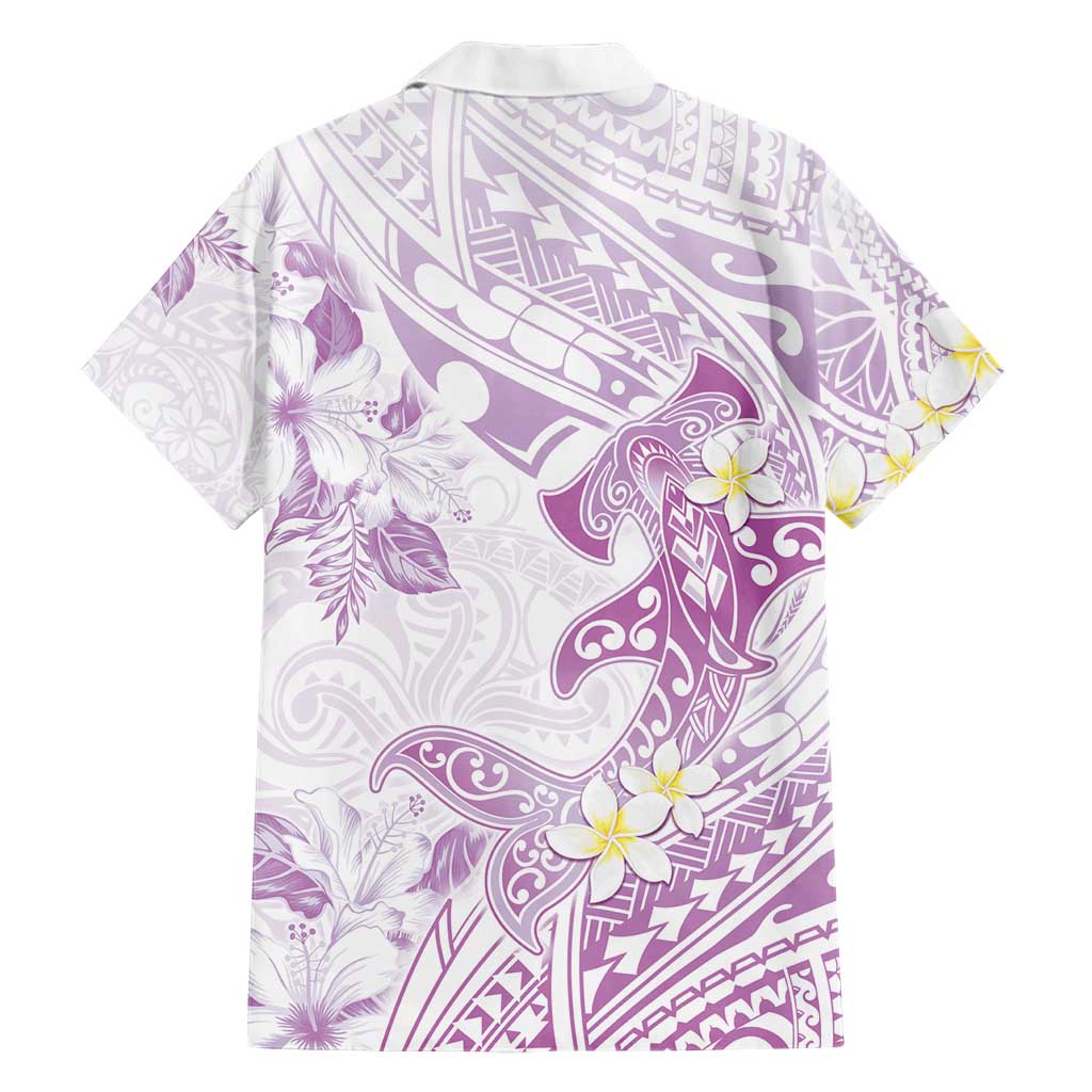 Polynesia Hammerhead Shark Hawaiian Shirt Tropical Flowers Tribal Pattern Lavender LT05 - Polynesian Pride