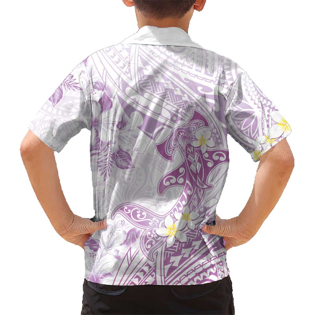 Polynesia Hammerhead Shark Hawaiian Shirt Tropical Flowers Tribal Pattern Lavender LT05 - Polynesian Pride