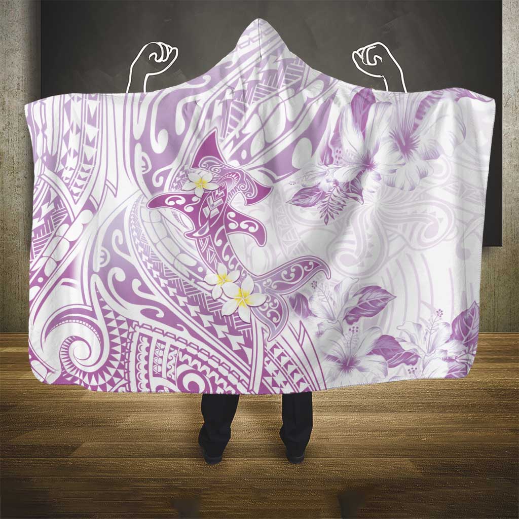 Polynesia Hammerhead Shark Hooded Blanket Tropical Flowers Tribal Pattern Lavender LT05 - Polynesian Pride