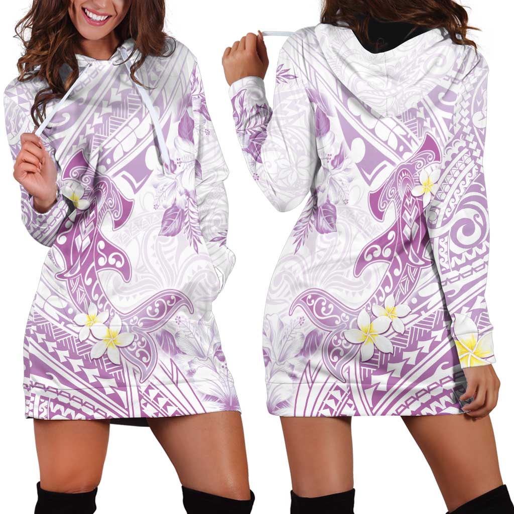 Polynesia Hammerhead Shark Hoodie Dress Tropical Flowers Tribal Pattern Lavender LT05 - Polynesian Pride