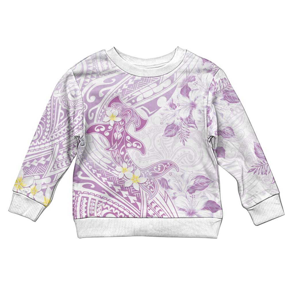 Polynesia Hammerhead Shark Kid Ugly Christmas Sweater Tropical Flowers Tribal Pattern Lavender