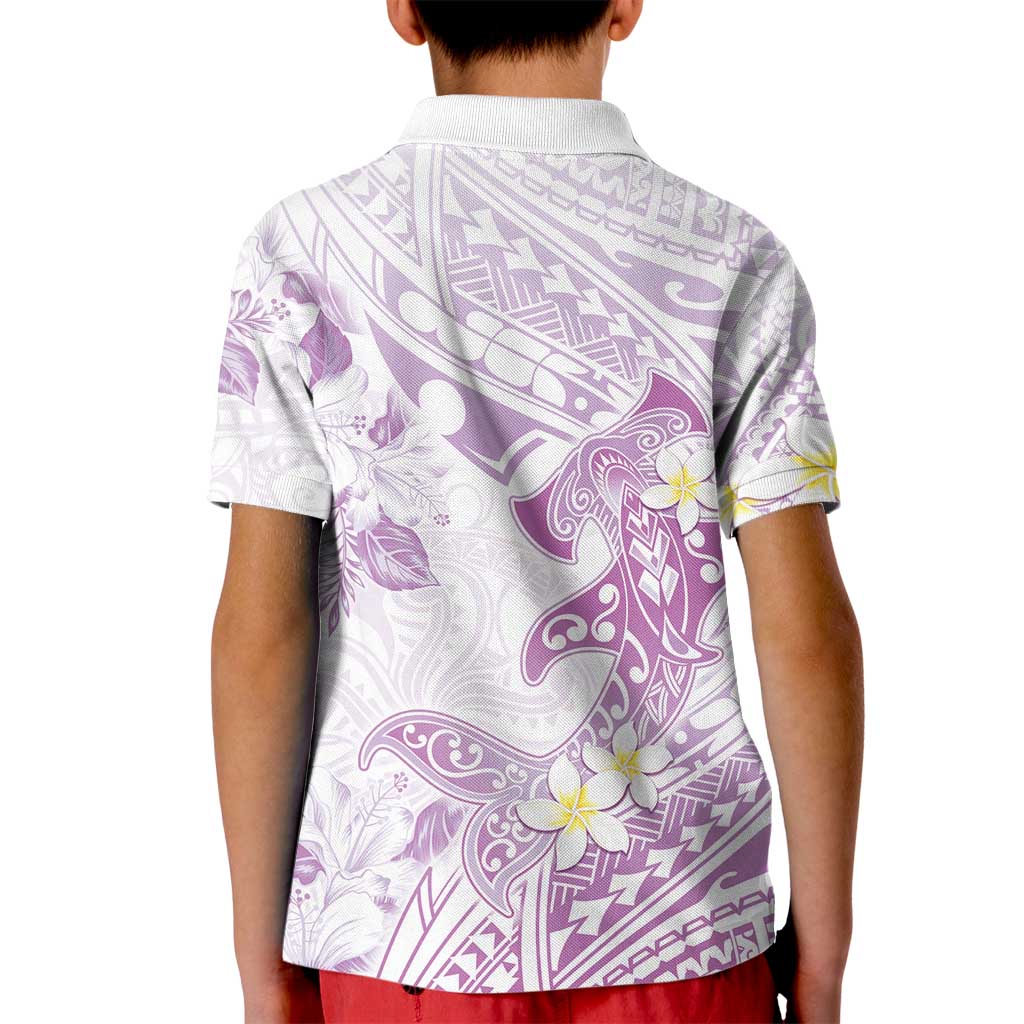 Polynesia Hammerhead Shark Kid Polo Shirt Tropical Flowers Tribal Pattern Lavender