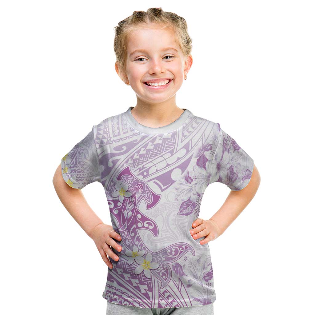 Polynesia Hammerhead Shark Kid T Shirt Tropical Flowers Tribal Pattern Lavender