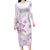 Polynesia Hammerhead Shark Long Sleeve Bodycon Dress Tropical Flowers Tribal Pattern Lavender