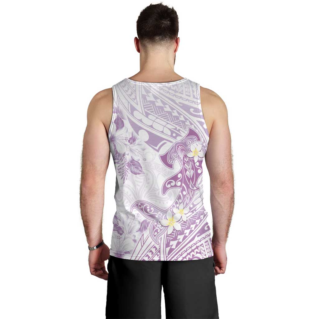 Polynesia Hammerhead Shark Men Tank Top Tropical Flowers Tribal Pattern Lavender LT05 - Polynesian Pride