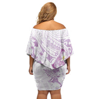 Polynesia Hammerhead Shark Off Shoulder Short Dress Tropical Flowers Tribal Pattern Lavender LT05 - Polynesian Pride