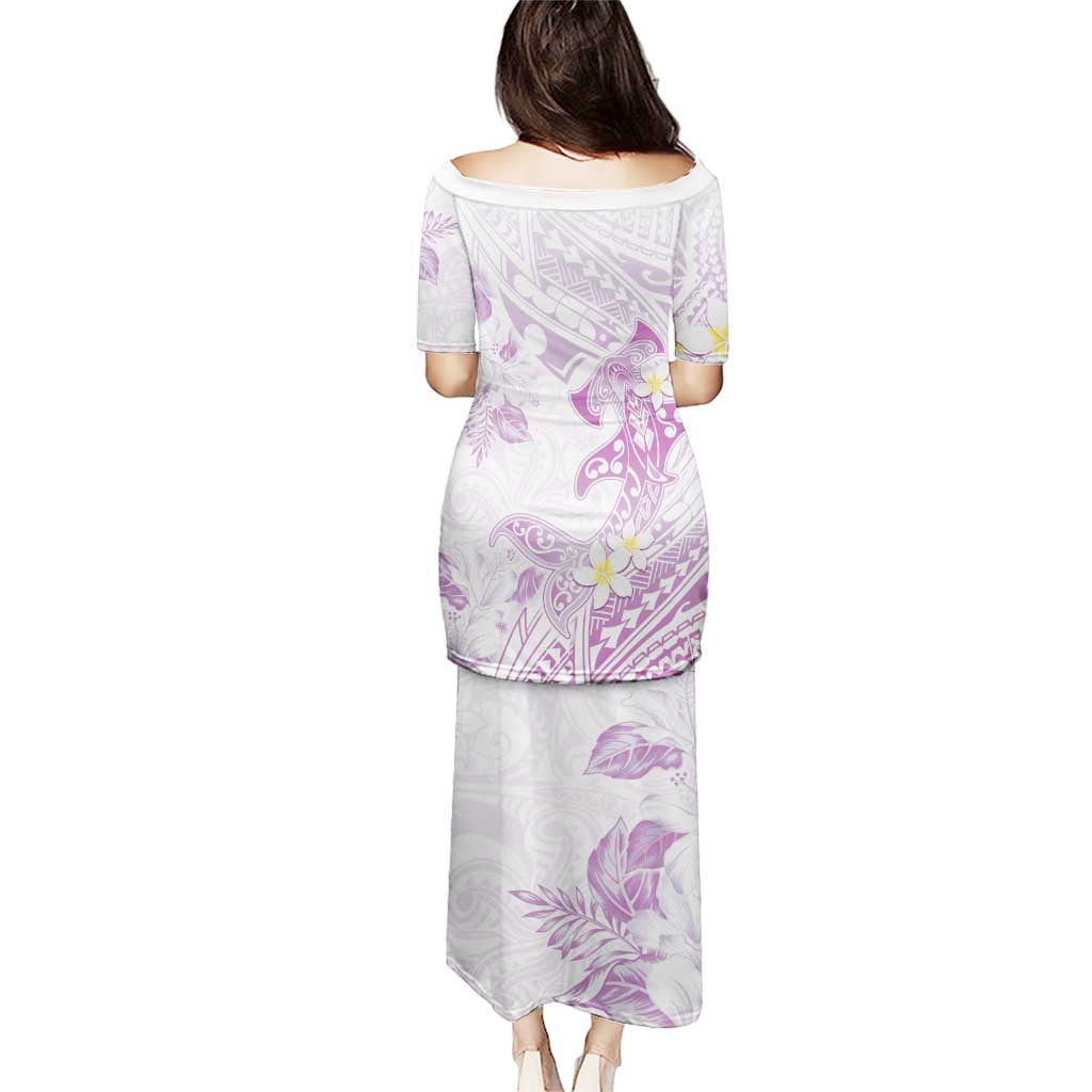 Polynesia Hammerhead Shark Puletasi Tropical Flowers Tribal Pattern Lavender LT05 - Polynesian Pride
