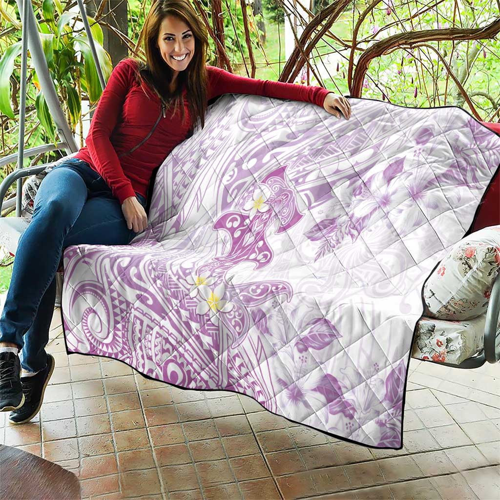 Polynesia Hammerhead Shark Quilt Tropical Flowers Tribal Pattern Lavender