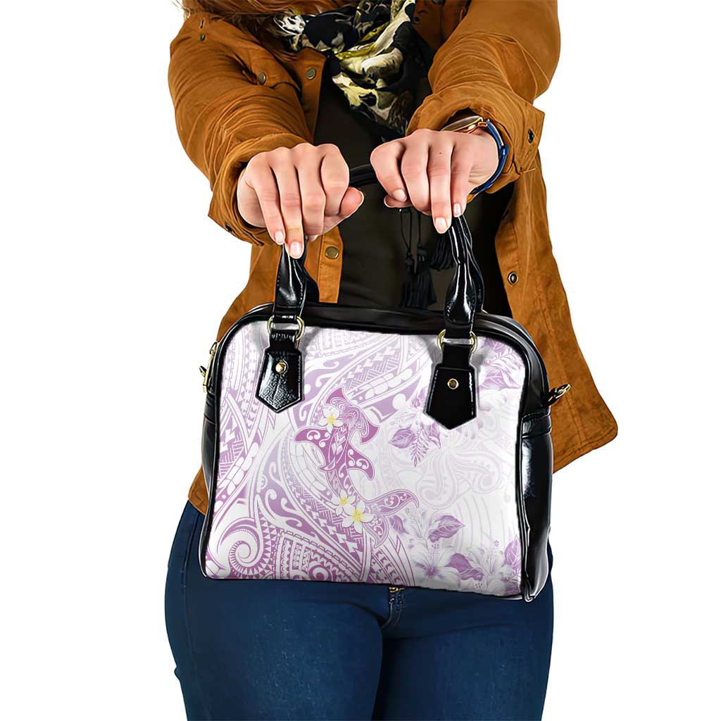 Polynesia Hammerhead Shark Shoulder Handbag Tropical Flowers Tribal Pattern Lavender