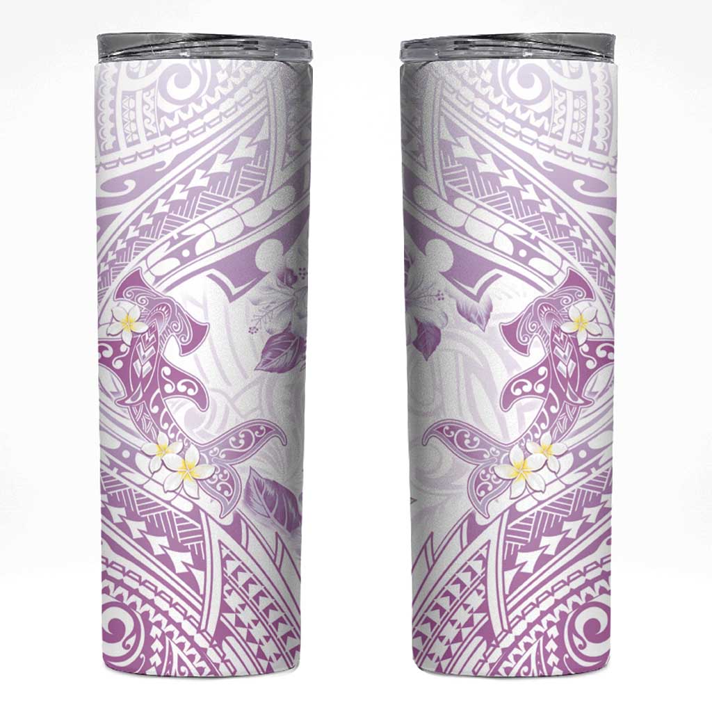 Polynesia Hammerhead Shark Skinny Tumbler Tropical Flowers Tribal Pattern Lavender