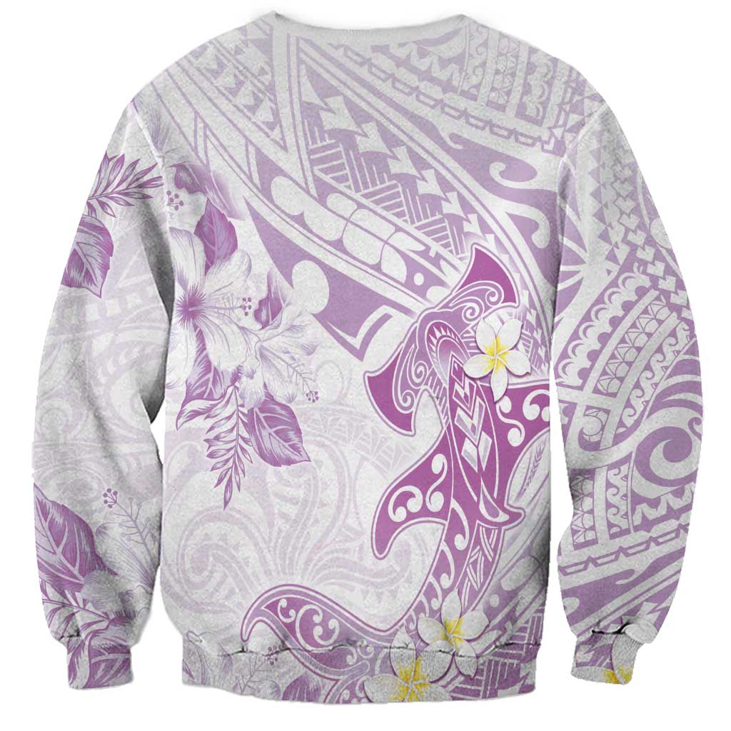 Polynesia Hammerhead Shark Sweatshirt Tropical Flowers Tribal Pattern Lavender LT05 - Polynesian Pride