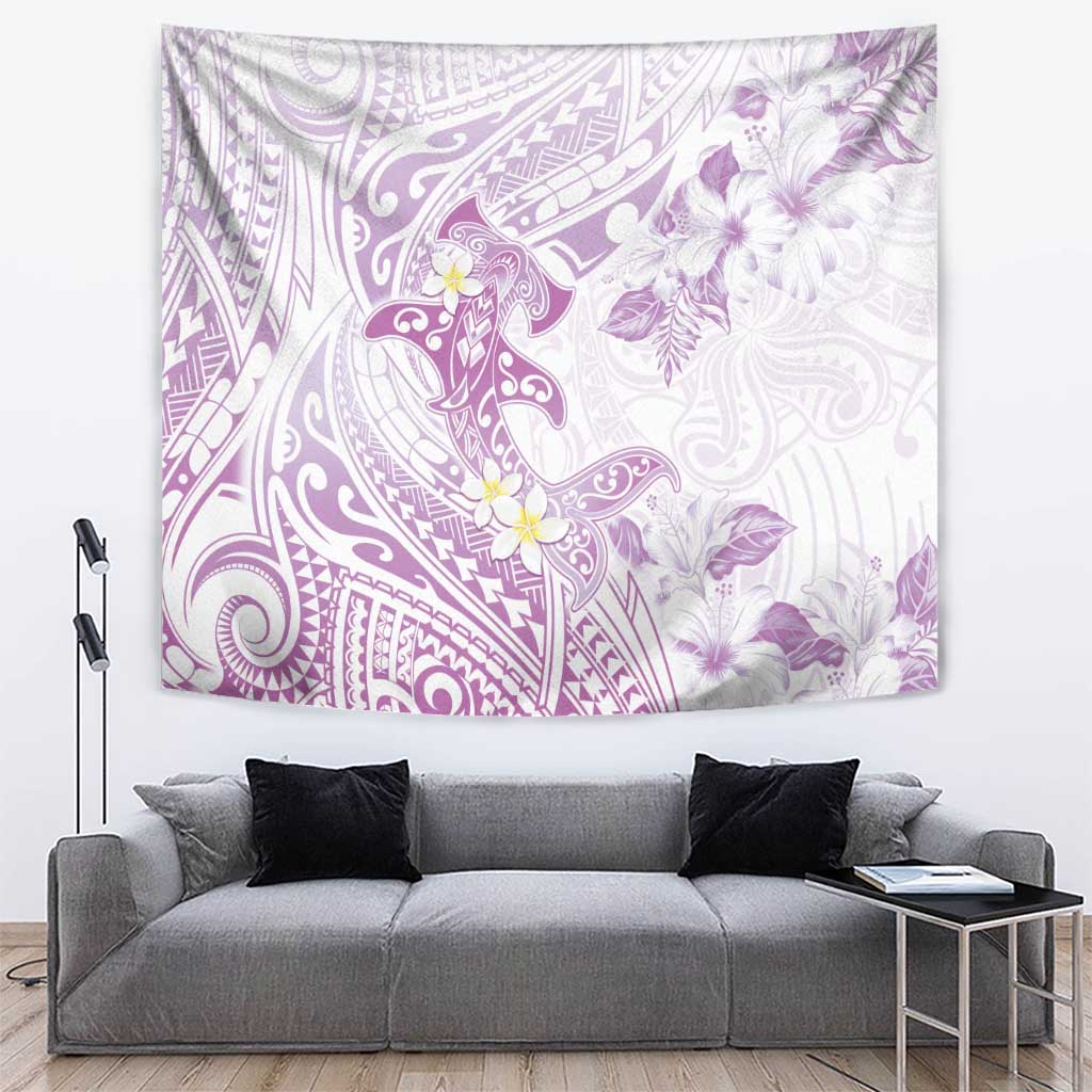 Polynesia Hammerhead Shark Tapestry Tropical Flowers Tribal Pattern Lavender