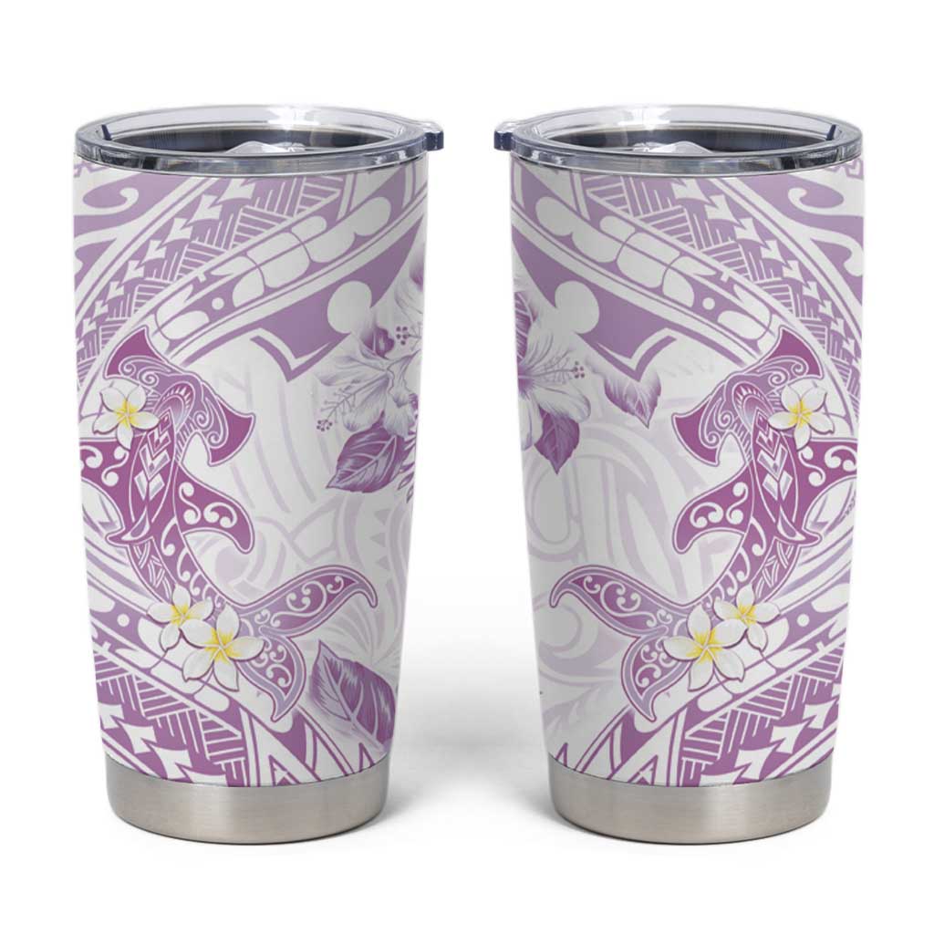 Polynesia Hammerhead Shark Tumbler Cup Tropical Flowers Tribal Pattern Lavender