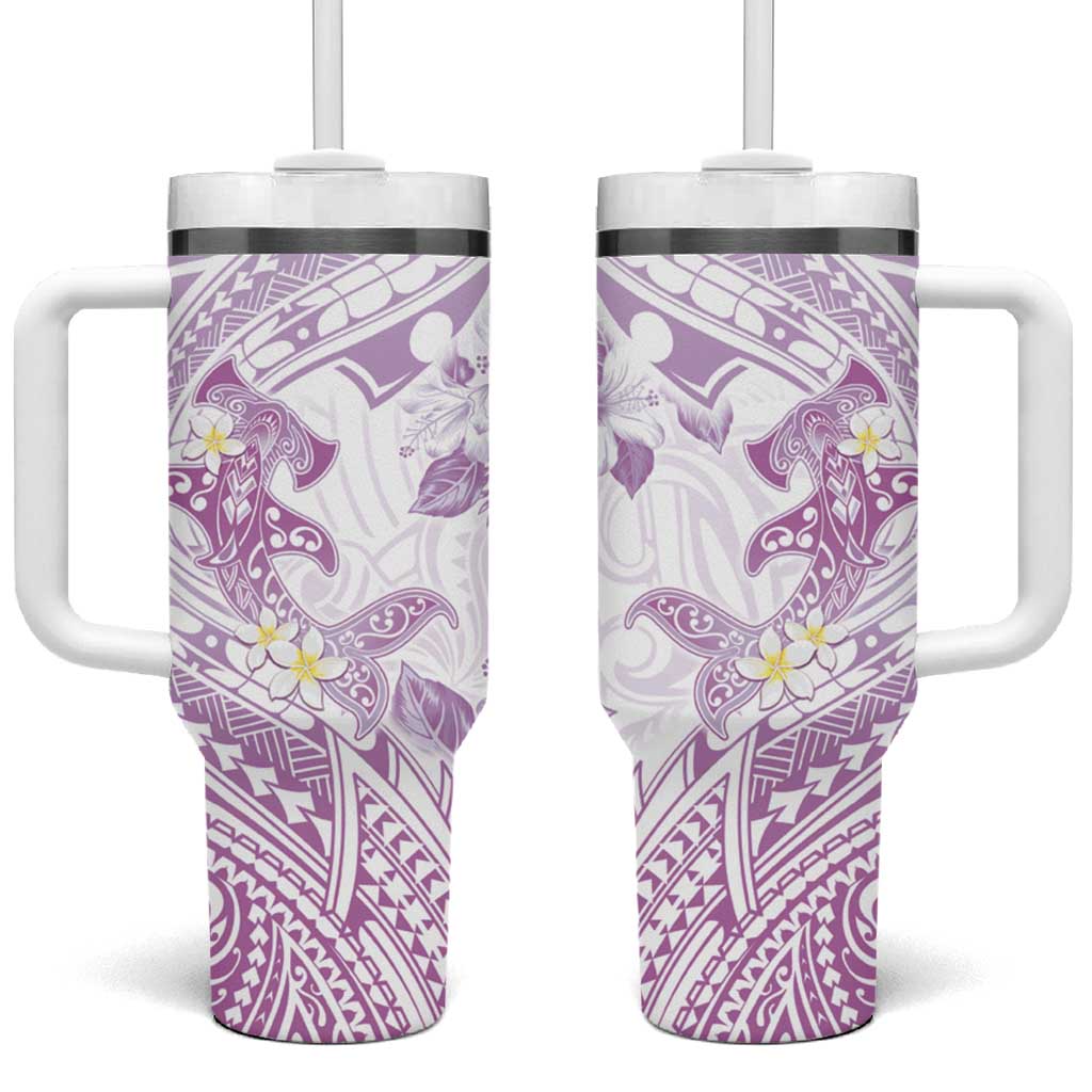 Polynesia Hammerhead Shark Tumbler With Handle Tropical Flowers Tribal Pattern Lavender LT05 One Size: 40 oz Purple - Polynesian Pride