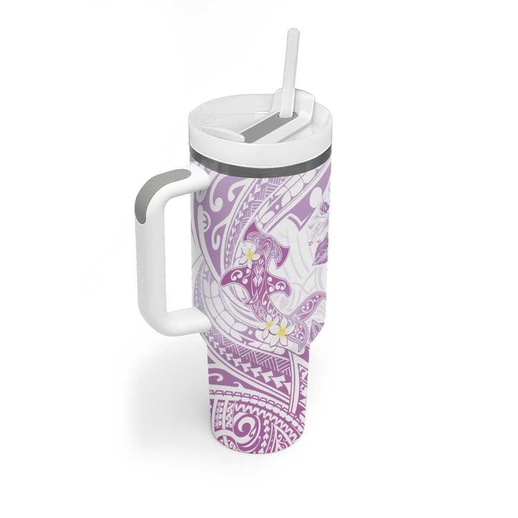 Polynesia Hammerhead Shark Tumbler With Handle Tropical Flowers Tribal Pattern Lavender LT05 - Polynesian Pride