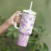 Polynesia Hammerhead Shark Tumbler With Handle Tropical Flowers Tribal Pattern Lavender LT05 - Polynesian Pride