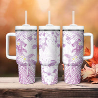 Polynesia Hammerhead Shark Tumbler With Handle Tropical Flowers Tribal Pattern Lavender LT05 - Polynesian Pride