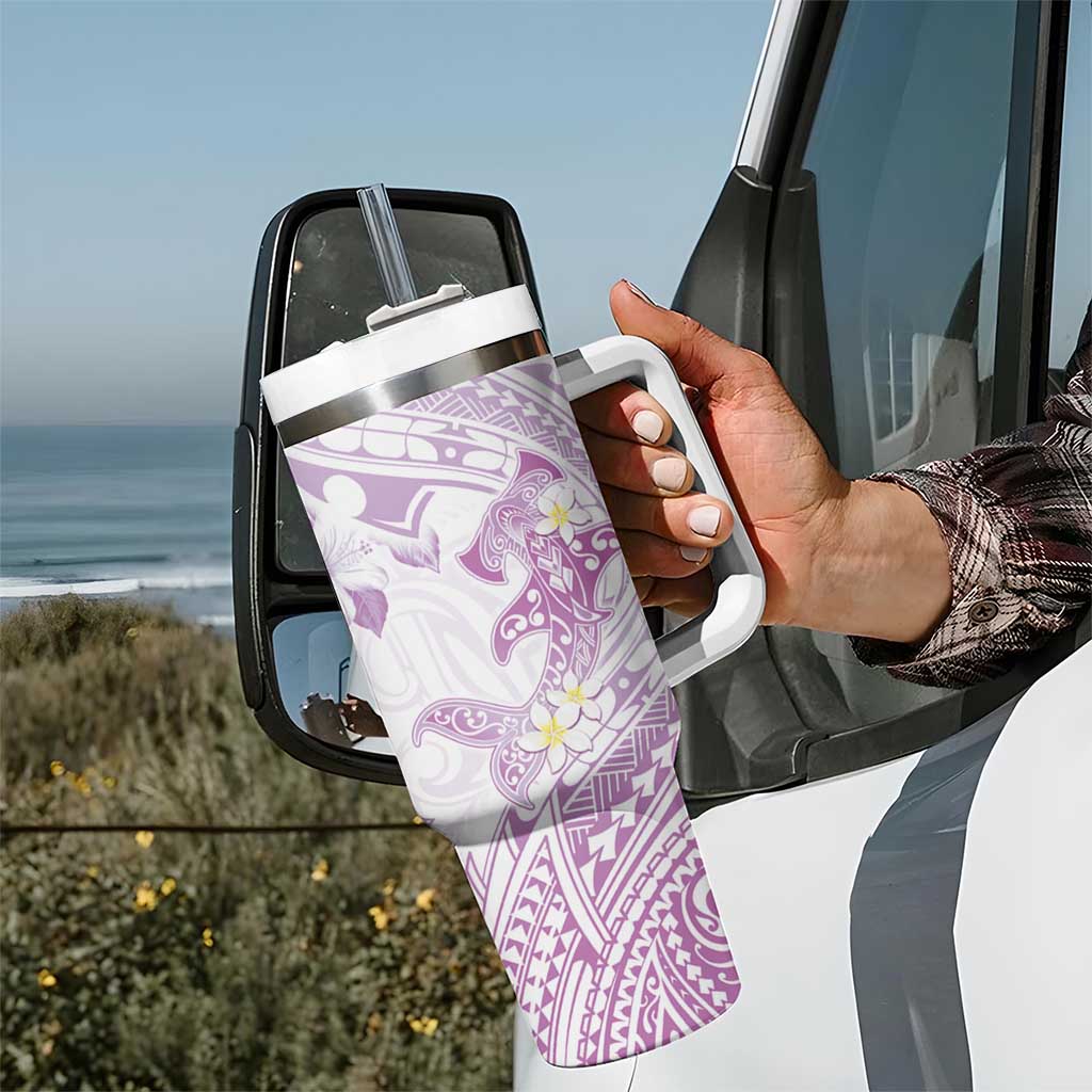 Polynesia Hammerhead Shark Tumbler With Handle Tropical Flowers Tribal Pattern Lavender LT05 - Polynesian Pride