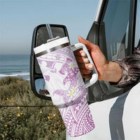 Polynesia Hammerhead Shark Tumbler With Handle Tropical Flowers Tribal Pattern Lavender LT05 - Polynesian Pride