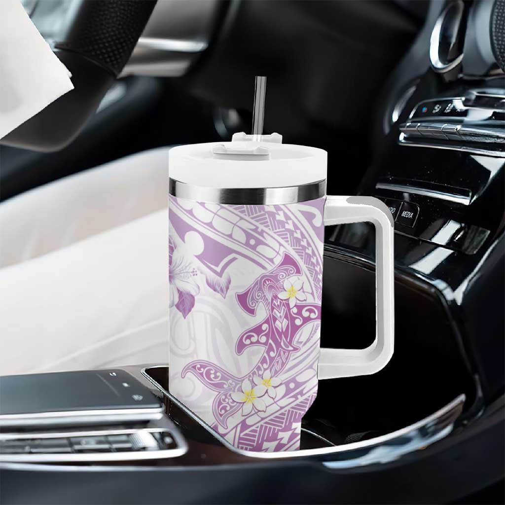 Polynesia Hammerhead Shark Tumbler With Handle Tropical Flowers Tribal Pattern Lavender LT05 - Polynesian Pride