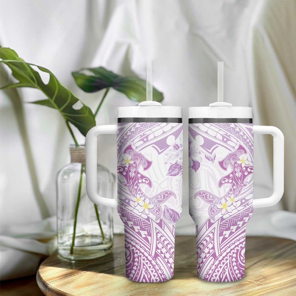 Polynesia Hammerhead Shark Tumbler With Handle Tropical Flowers Tribal Pattern Lavender LT05 - Polynesian Pride