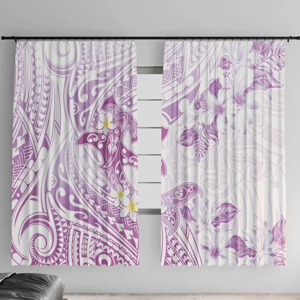 Polynesia Hammerhead Shark Window Curtain Tropical Flowers Tribal Pattern Lavender