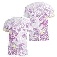 Polynesia Hammerhead Shark Women V-Neck T-Shirt Tropical Flowers Tribal Pattern Lavender