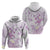 Polynesia Hammerhead Shark Zip Hoodie Tropical Flowers Tribal Pattern Lavender