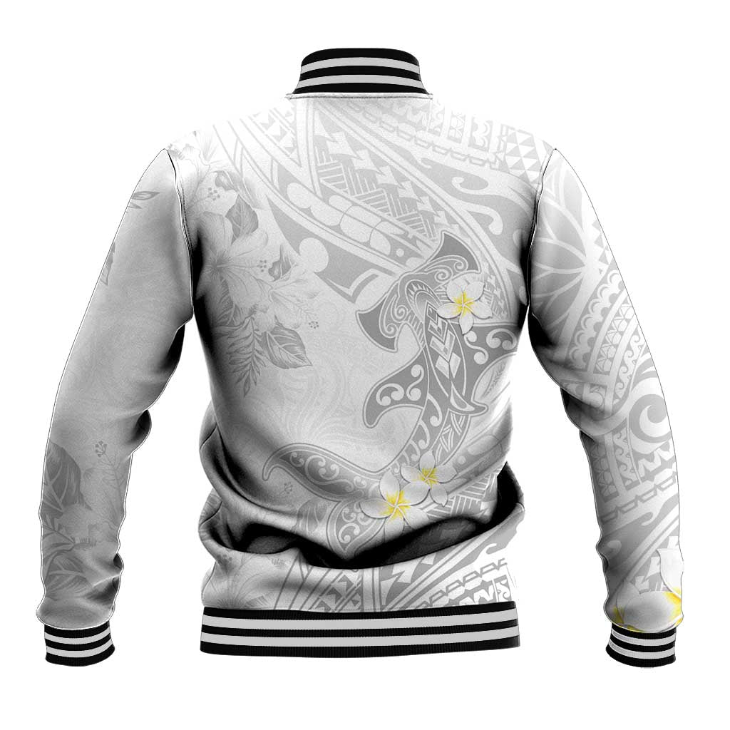 Polynesia Hammerhead Shark Baseball Jacket Tropical Flowers Tribal Pattern White LT05 - Polynesian Pride