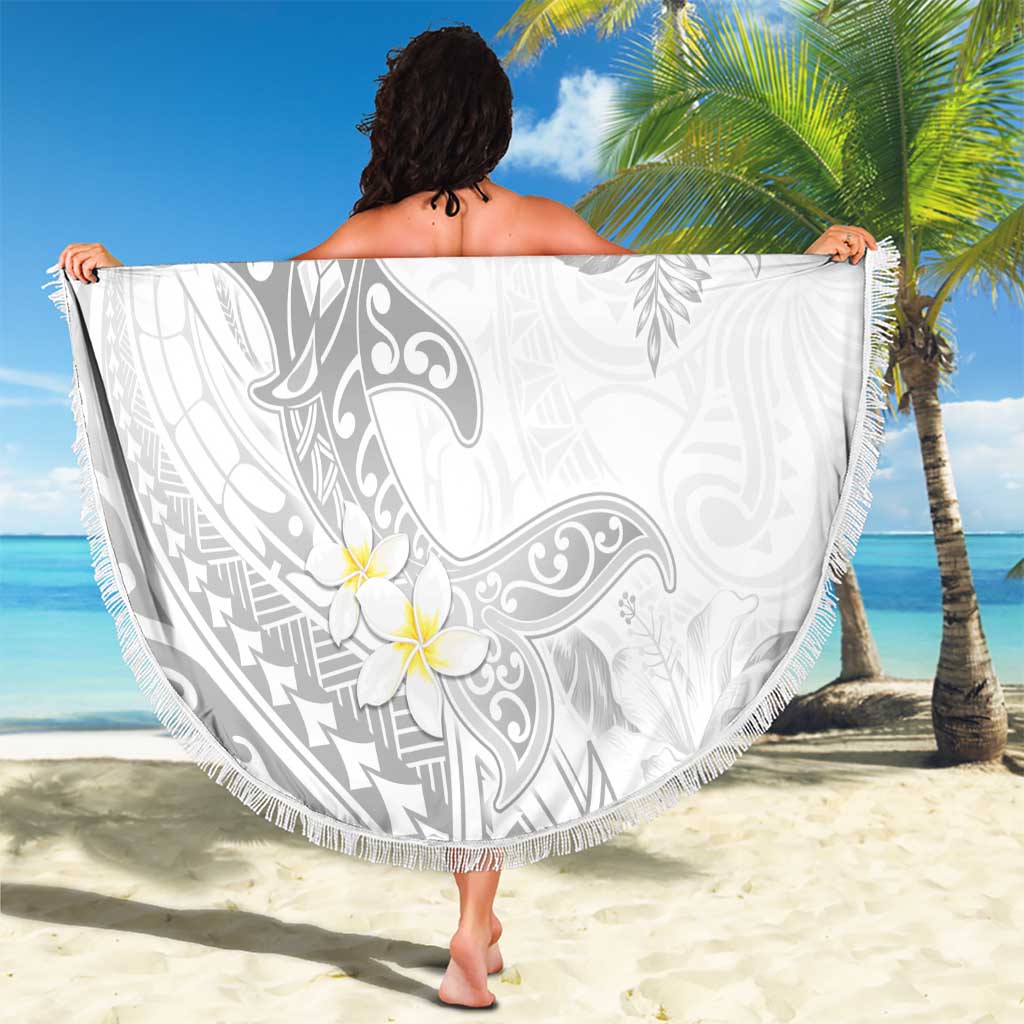 Polynesia Hammerhead Shark Beach Blanket Tropical Flowers Tribal Pattern White LT05 - Polynesian Pride