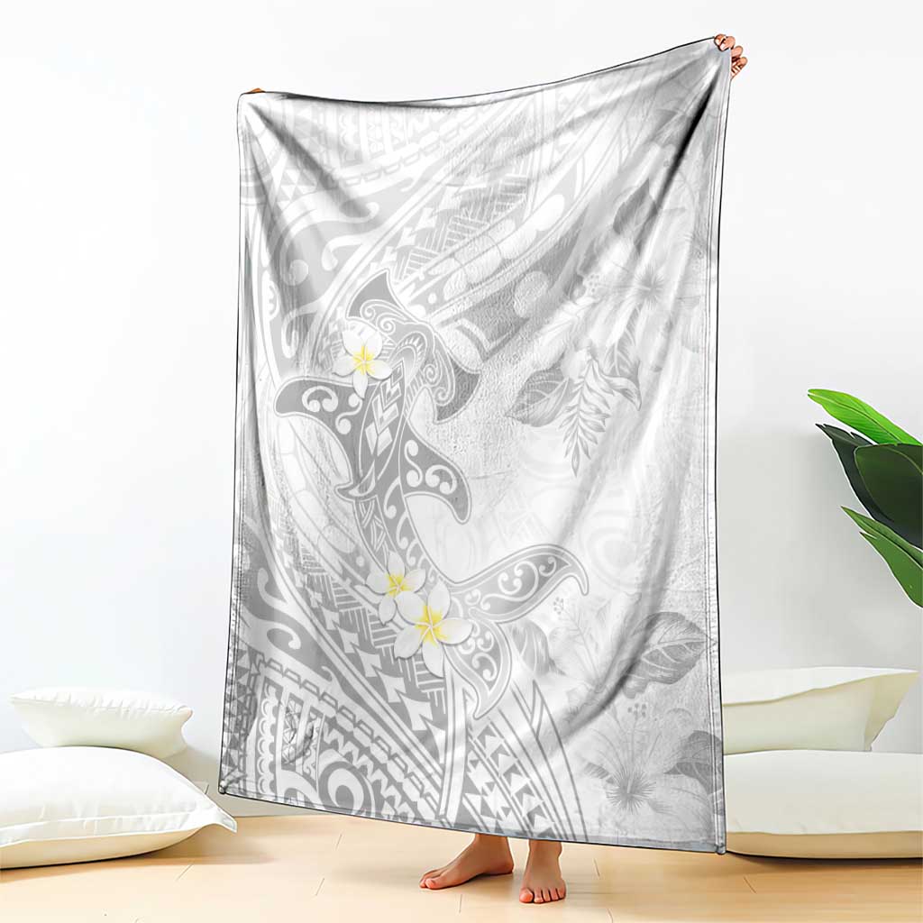 Polynesia Hammerhead Shark Blanket Tropical Flowers Tribal Pattern White LT05 - Polynesian Pride