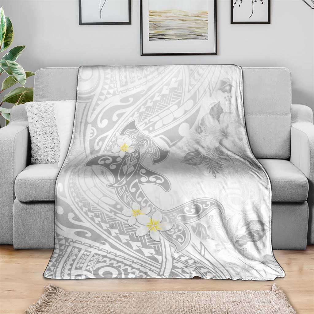 Polynesia Hammerhead Shark Blanket Tropical Flowers Tribal Pattern White LT05 - Polynesian Pride