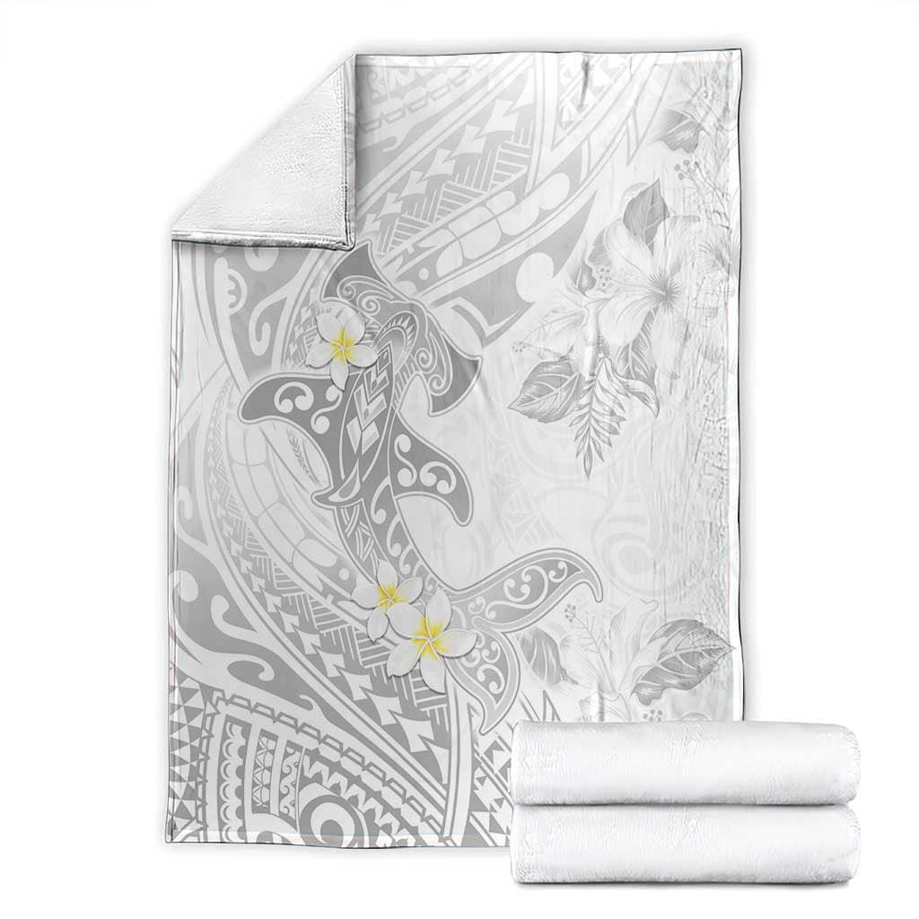 Polynesia Hammerhead Shark Blanket Tropical Flowers Tribal Pattern White LT05 - Polynesian Pride