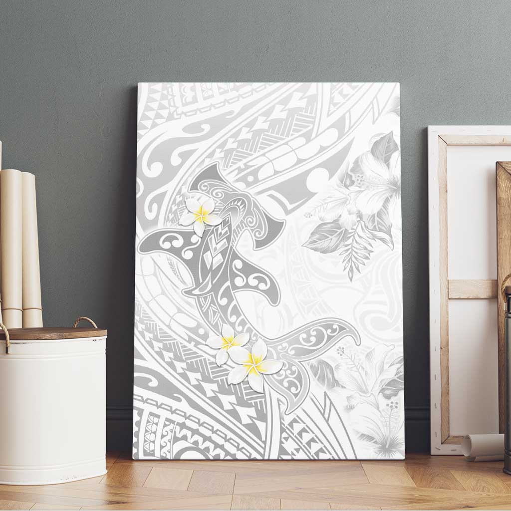 Polynesia Hammerhead Shark Canvas Wall Art Tropical Flowers Tribal Pattern White LT05 - Polynesian Pride