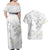 Polynesia Hammerhead Shark Couples Matching Off Shoulder Maxi Dress and Hawaiian Shirt Tropical Flowers Tribal Pattern White